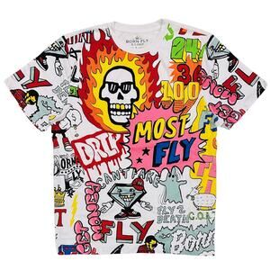 Born Fly Streetwear All Over Fly Graphic Tee, 90's, Y2K, Graffiti Skull, 2XL